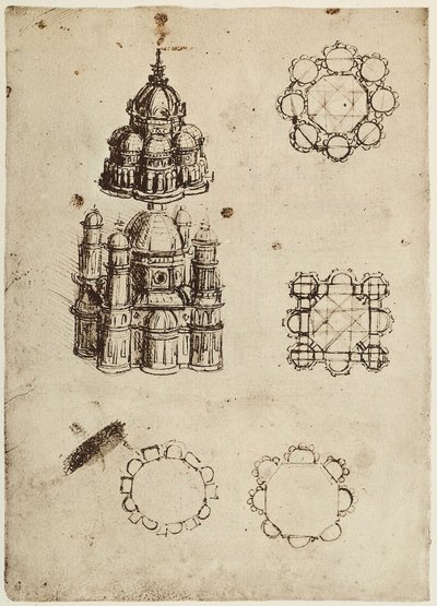 Edifici a pianta centrale, parte del Codice B (2173), c.25v da Leonardo da Vinci